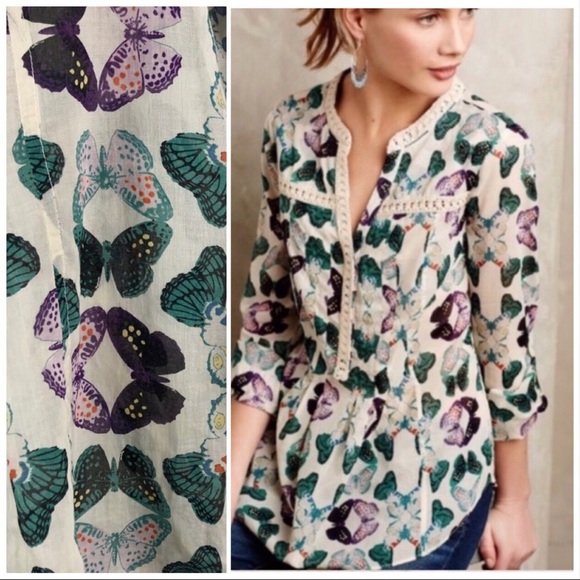 Anthropologie Tops - Maeve Abella pintuck blouse butterflies Anthro
